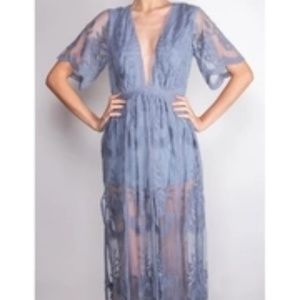 Lace Maxi Romper with Deep V Neck